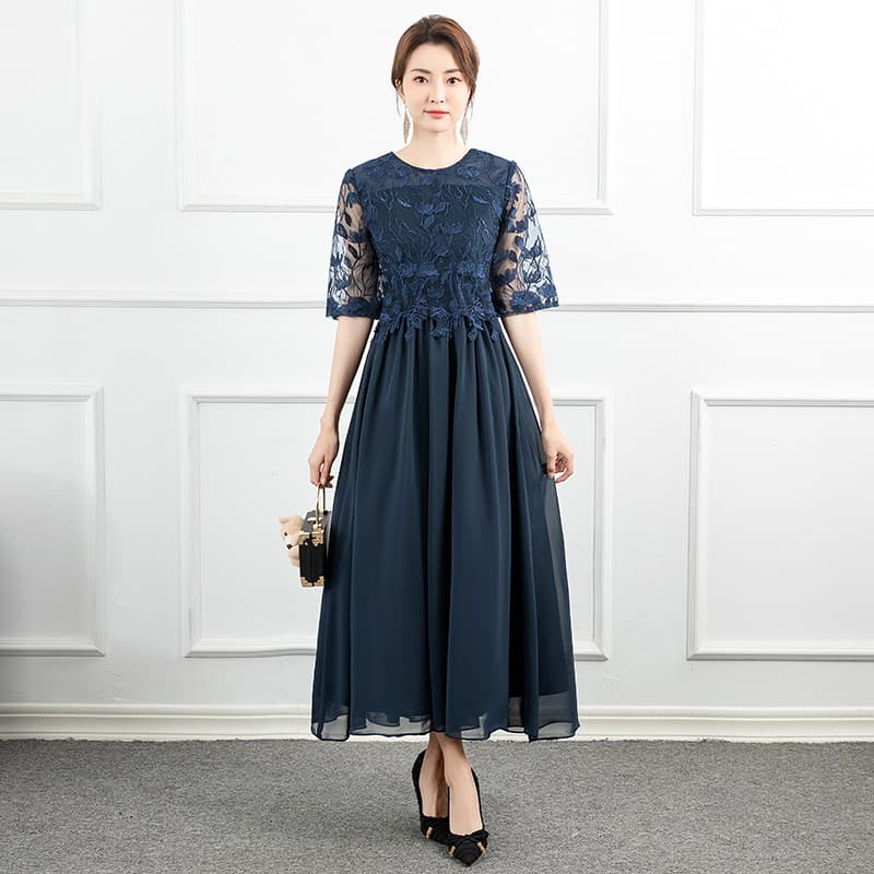 結婚式お呼ばれドレス 花柄刺繍レース マキシ丈ドレス