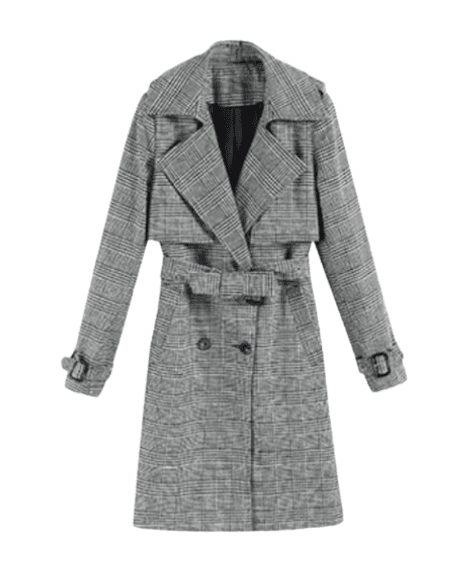 結婚式お呼ばれドレス　千鳥格子柄がおしゃれ　シックなトレンチコート