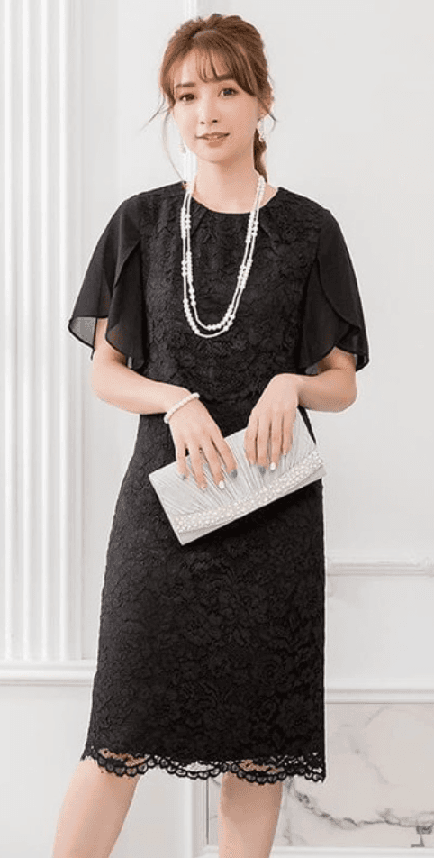 結婚式お呼ばれドレス袖切り替えレースドレス