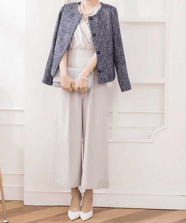 結婚式お呼ばれドレス  エレガントツイードノーカラージャケット