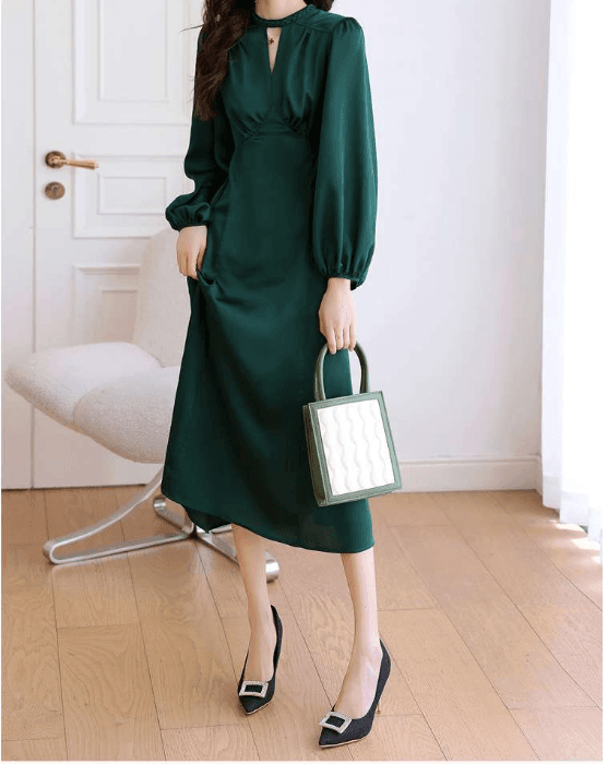 結婚式お呼ばれドレス  エレガントスリーブワンピース