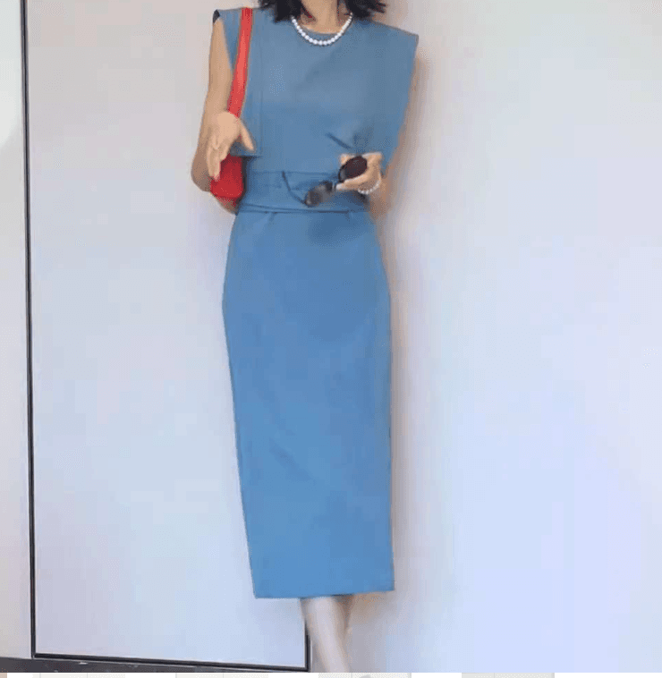 結婚式お呼ばれドレス  エレガントノースリーブロングワンピース