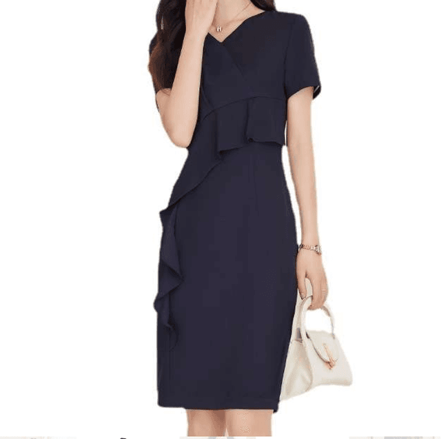 結婚式お呼ばれドレス  エレガントなラッフルデザインワンピース