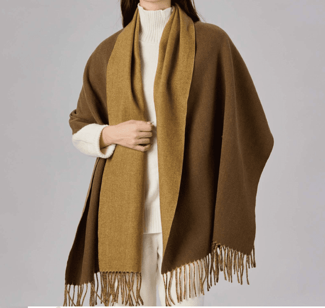 結婚式お呼ばれドレス  上質ウールブレンド フリンジ付きケープストール