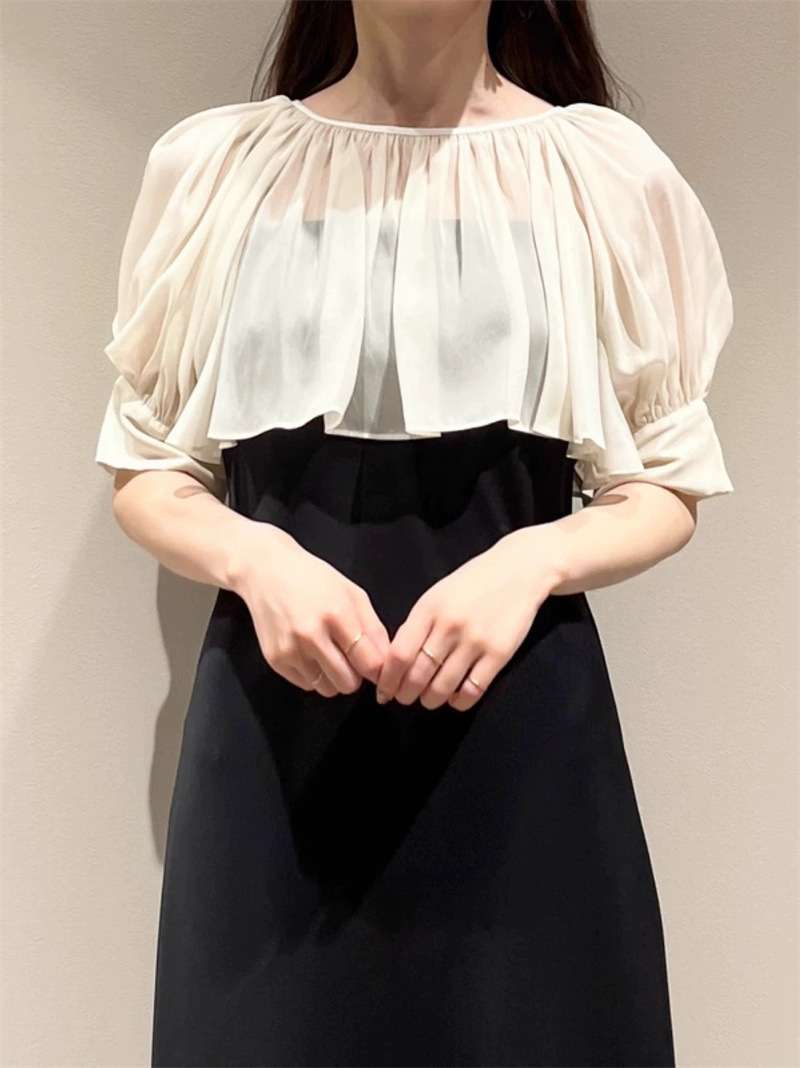 結婚式お呼ばれドレス シャーリングフリル シアーデザインドレス