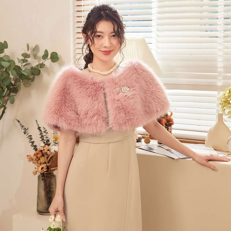 結婚式お呼ばれドレス  ふわふわファーボレロ ゴージャス華やか