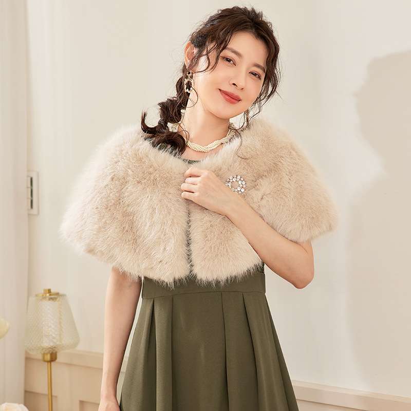 結婚式お呼ばれドレス  ふわふわファーボレロ ゴージャス華やか