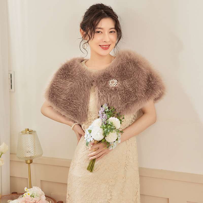 結婚式お呼ばれドレス  ふわふわファーボレロ ゴージャス華やか