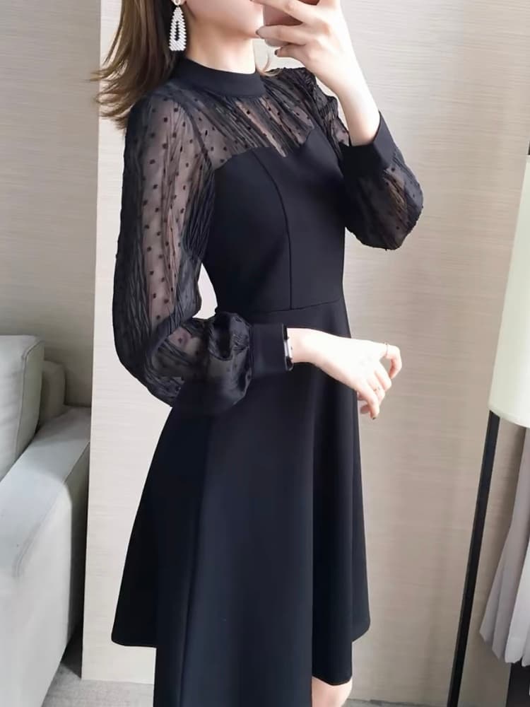 結婚式お呼ばれドレス シンプルで使いやすいシースルーミニワンピースドレス
