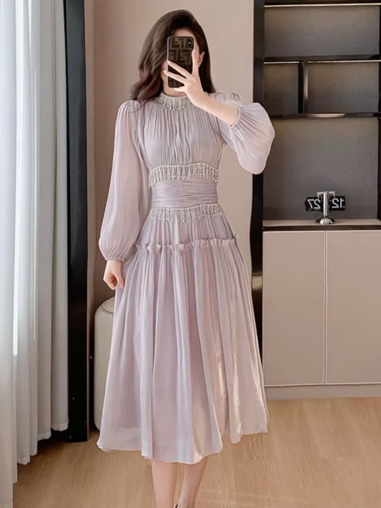 結婚式お呼ばれドレス とろみ素材シフォンフレアーワンピース