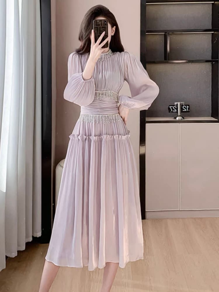 結婚式お呼ばれドレス とろみ素材シフォンフレアーワンピース