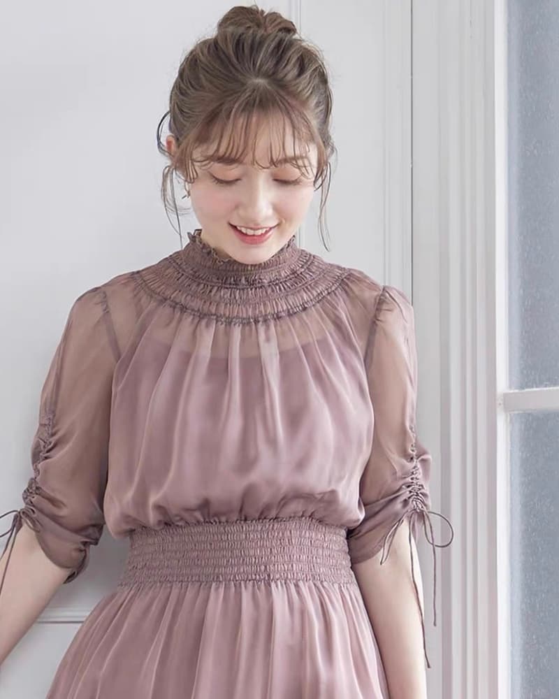 結婚式お呼ばれドレス ハイネックチュール ティアードワンピースドレス