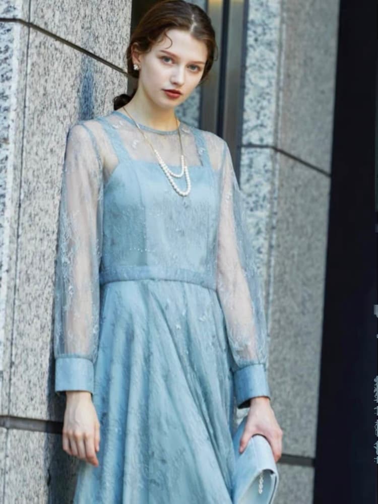 結婚式お呼ばれドレス 涼やかな抜け感ある シースルーワンピースドレス