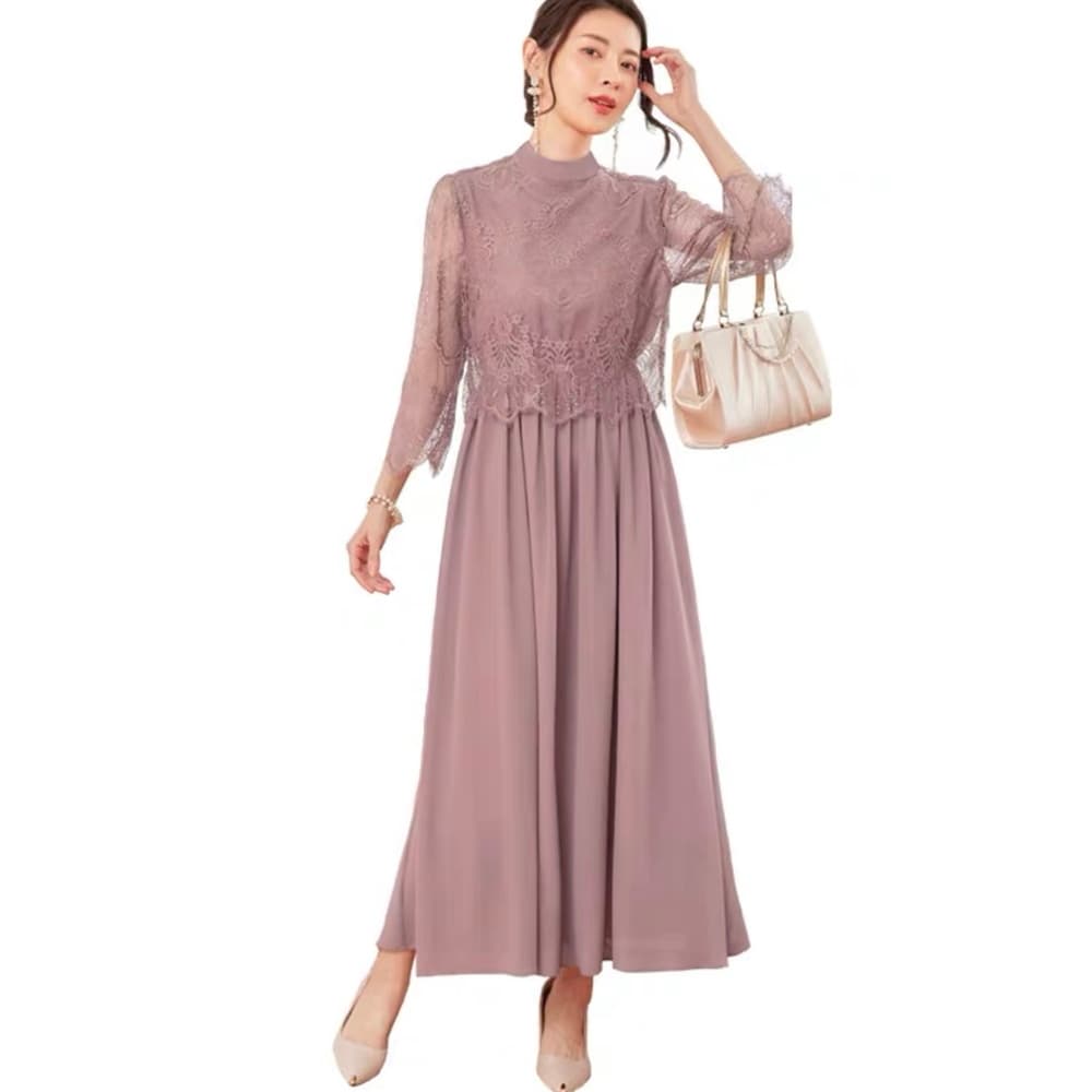 結婚式お呼ばれドレス ゆとりあるシルエットがおしゃれ マキシ丈シフォンワンピースドレス