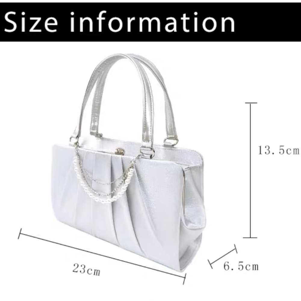 結婚式お呼ばれドレス パールのあしらいがワンポイント シンプルなサテンプリーツハンドバッグ