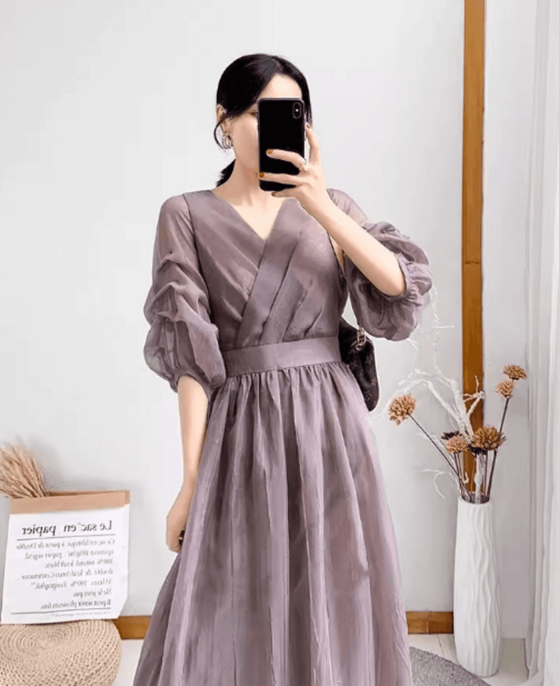 結婚式お呼ばれドレス カシュクールシフォンVネックワンピース