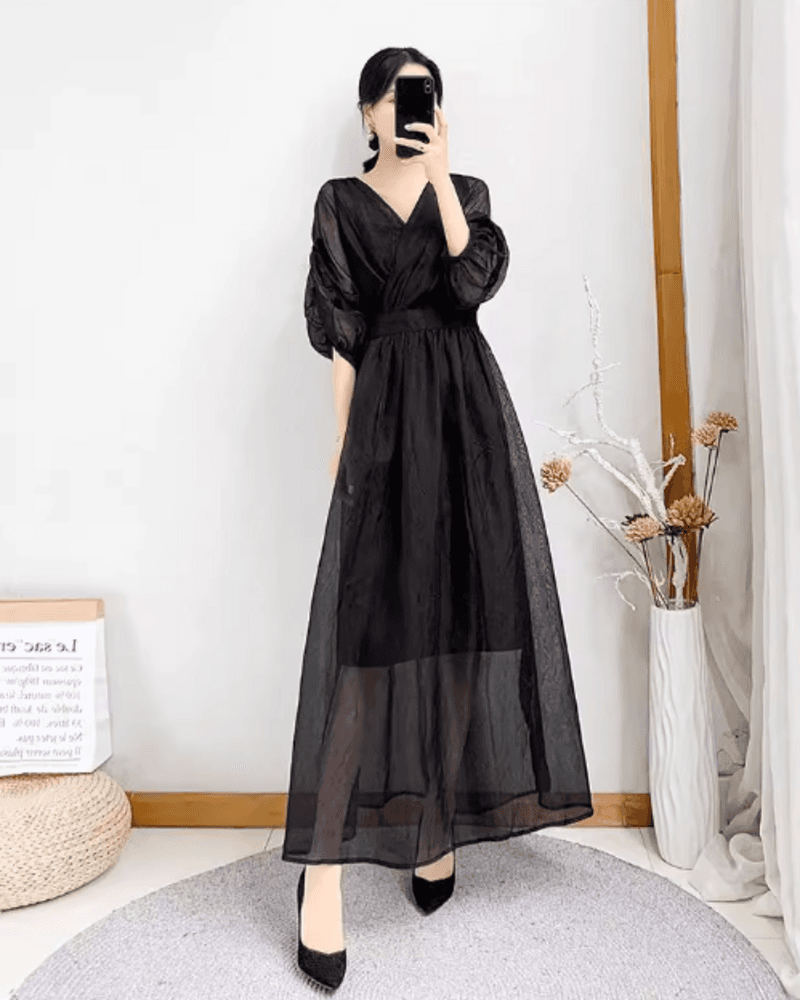 結婚式お呼ばれドレス カシュクールシフォンVネックワンピース
