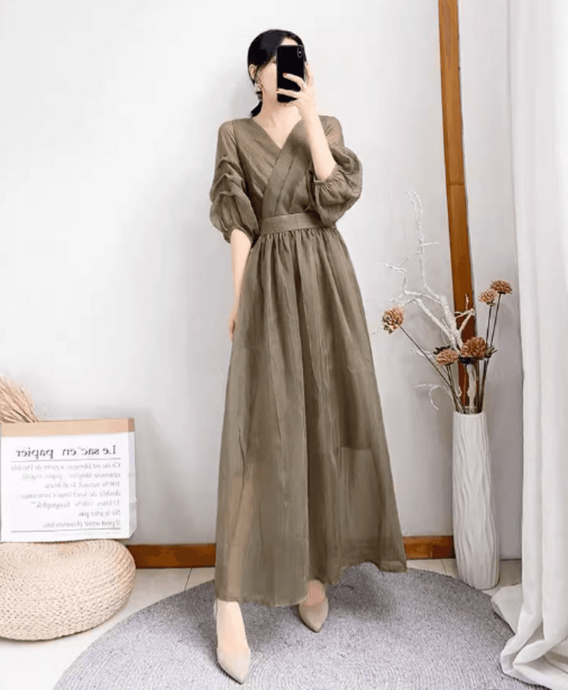 結婚式お呼ばれドレス カシュクールシフォンVネックワンピース