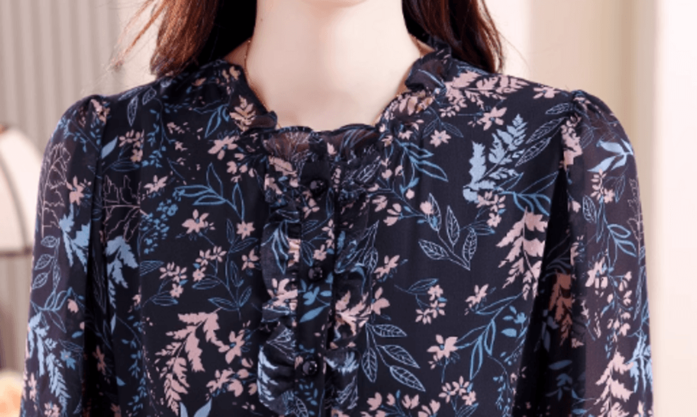 パーティドレス 長袖花柄シフォン素材 ワンピースドレス