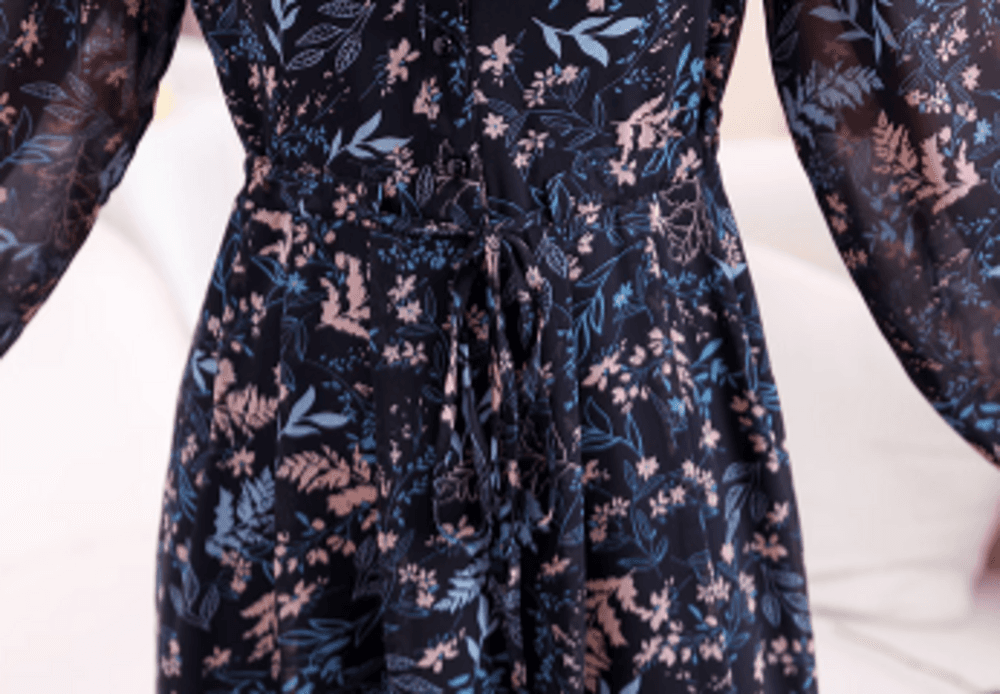 パーティドレス 長袖花柄シフォン素材 ワンピースドレス