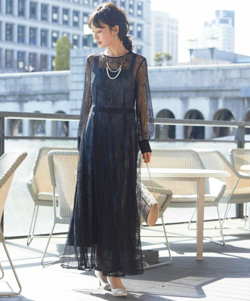 結婚式お呼ばれドレス 涼やかな抜け感ある シースルーワンピースドレス