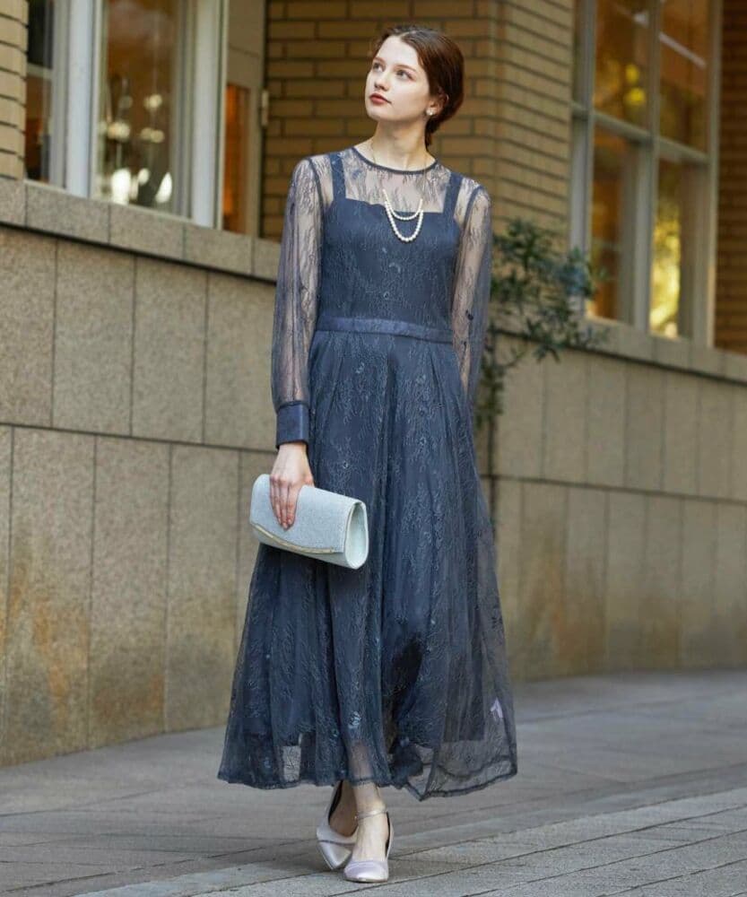 結婚式お呼ばれドレス 涼やかな抜け感ある シースルーワンピースドレス