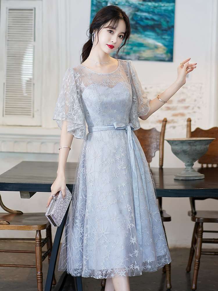 結婚式お呼ばれドレス 星屑レースのエレガントドレス
