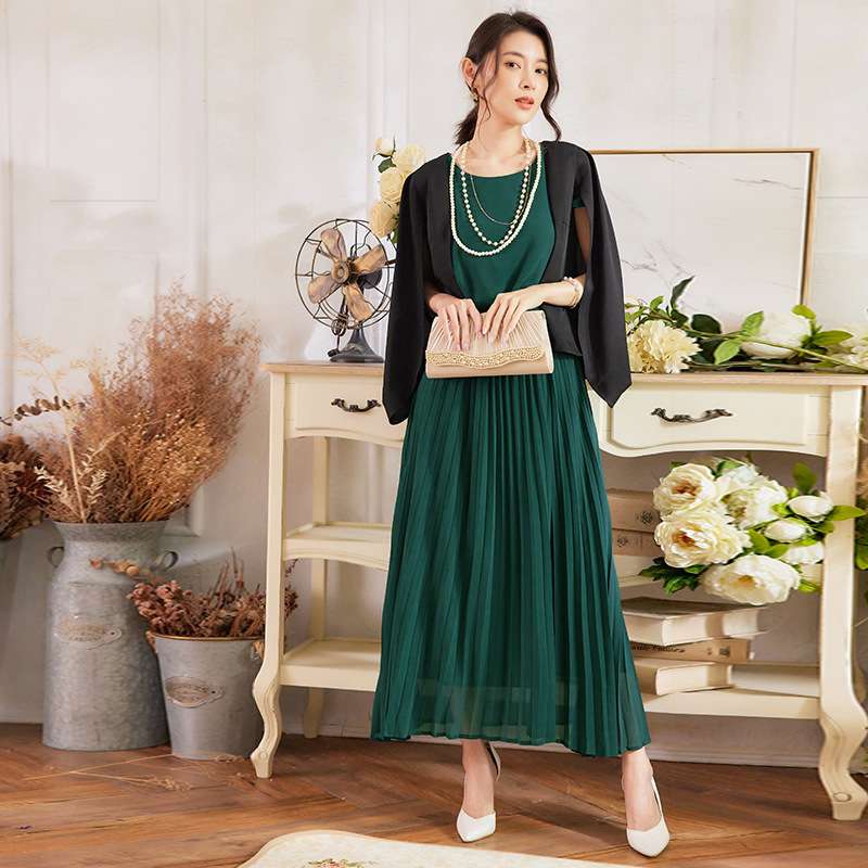 シフォンプリーツエレガンスドレス