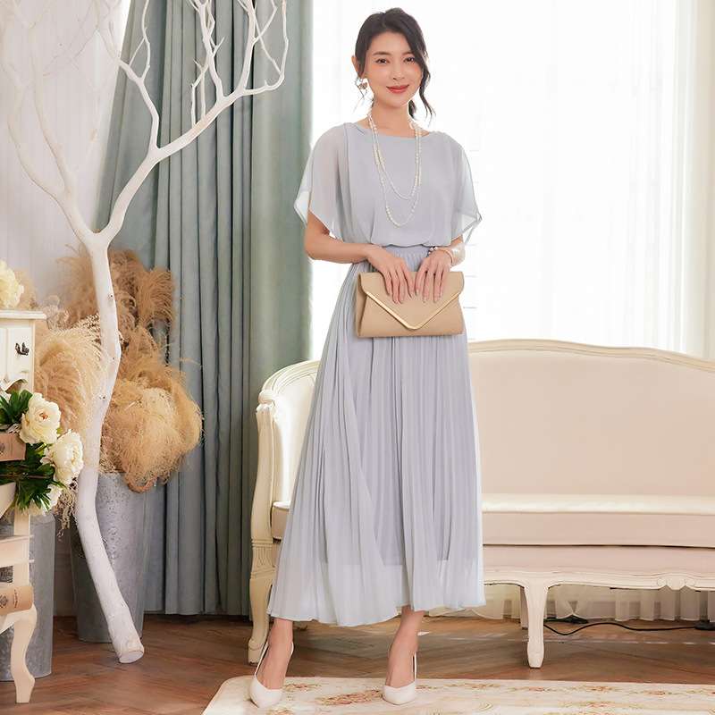 シフォンプリーツエレガンスドレス