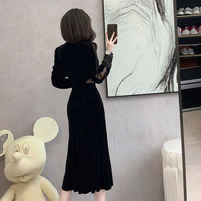 結婚式お呼ばれドレス エレガントレースベルベットドレス