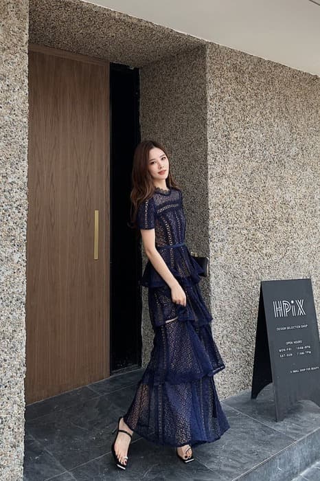 結婚式お呼ばれドレス 総レースレイヤードフリルドレス