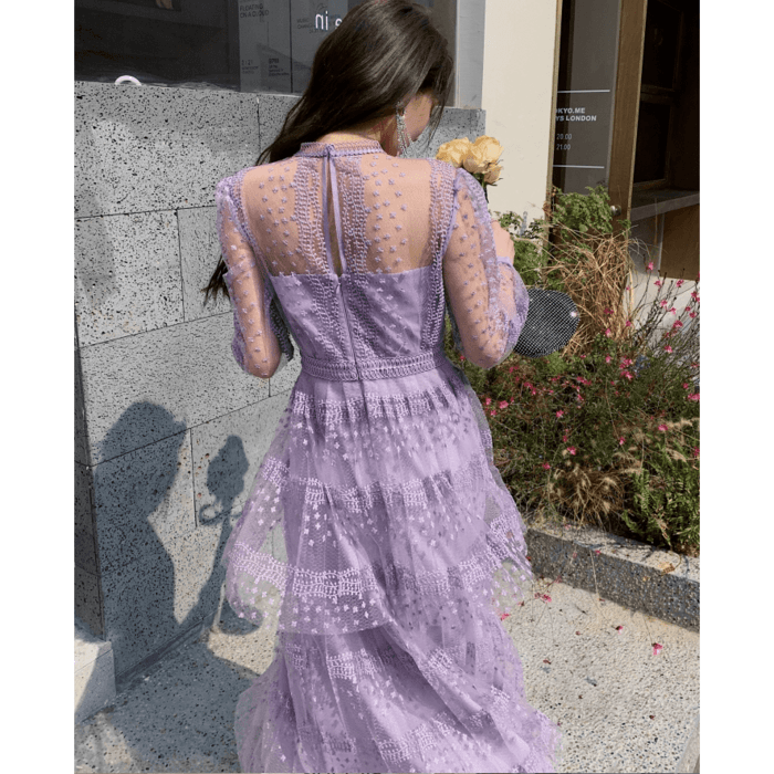 結婚式お呼ばれドレス服ウエストマークレースドレス
