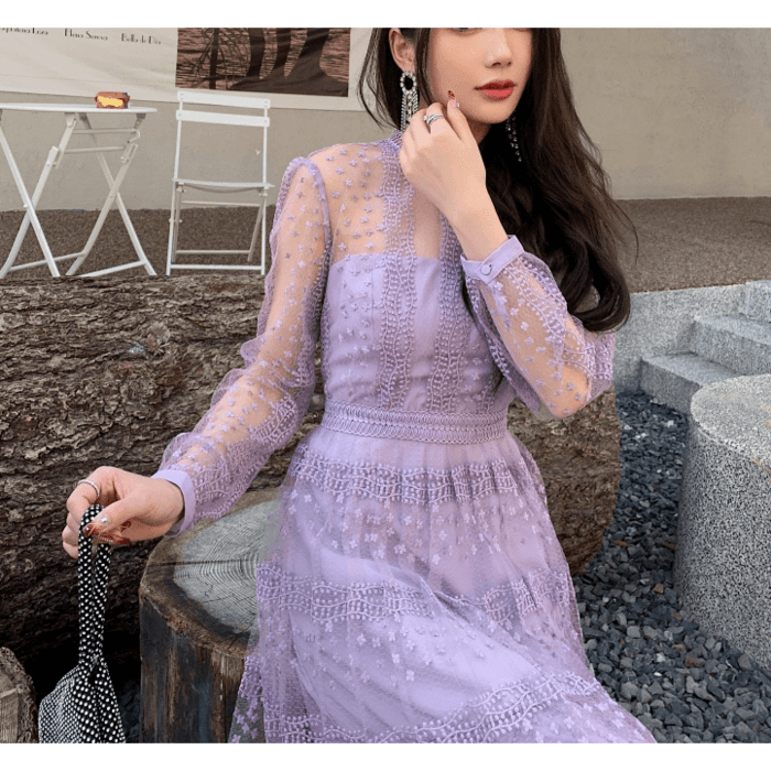 結婚式お呼ばれドレス服ウエストマークレースドレス