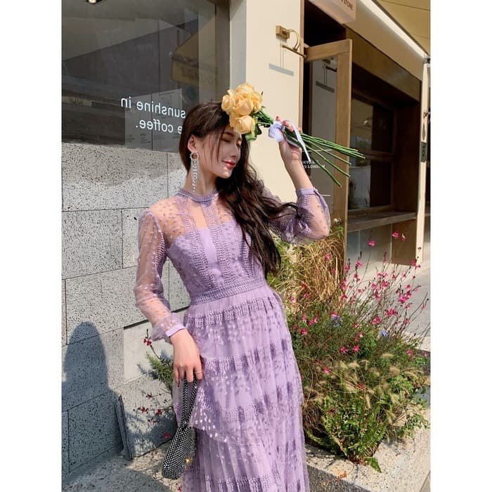 結婚式お呼ばれドレス服ウエストマークレースドレス