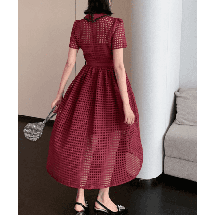 結婚式お呼ばれドレス服フレアレッドドレス