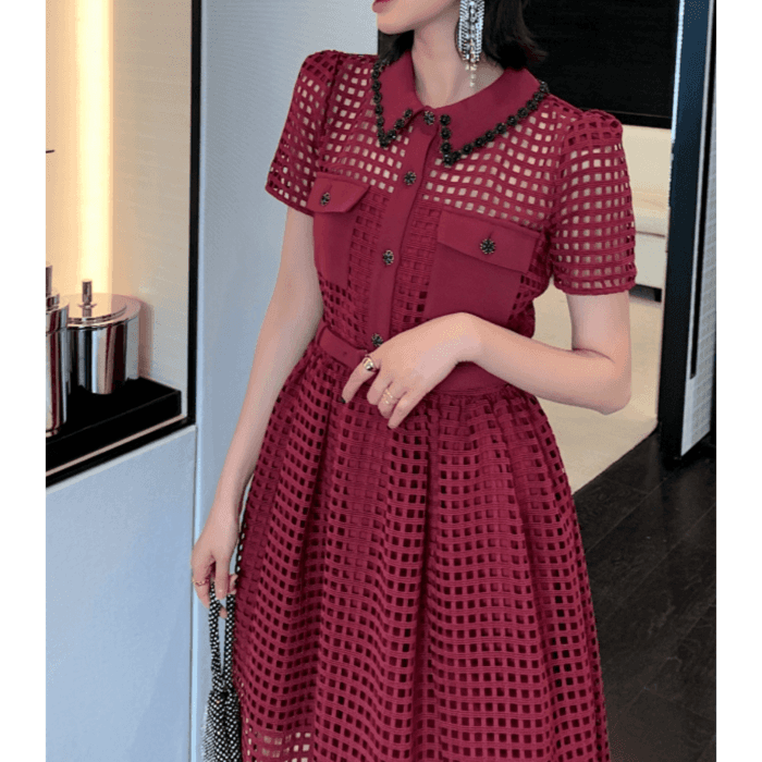 結婚式お呼ばれドレス服フレアレッドドレス