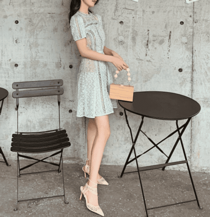 結婚式お呼ばれドレス服レースフレアドレス