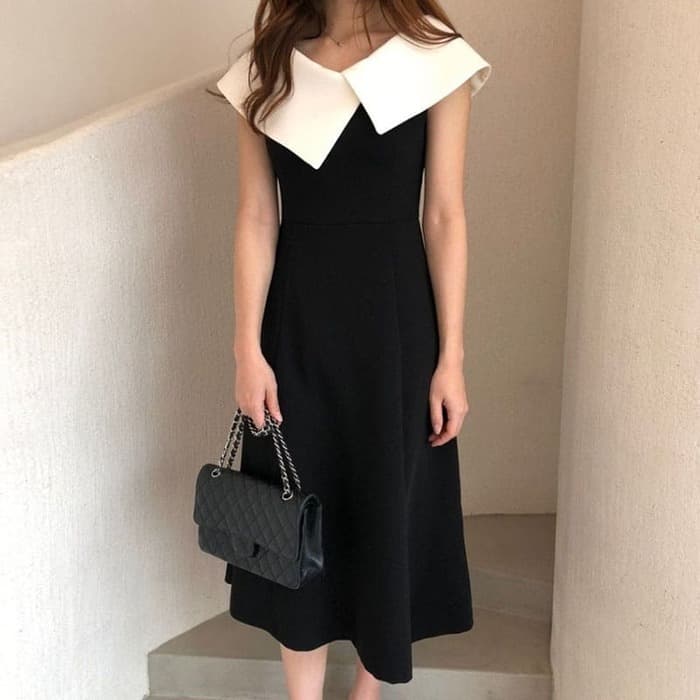 結婚式お呼ばれドレス服ビックカラーワンピースドレス