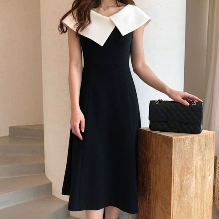 結婚式お呼ばれドレス服ビックカラーワンピースドレス