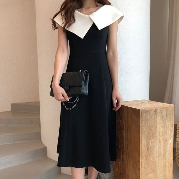 結婚式お呼ばれドレス服ビックカラーワンピースドレス