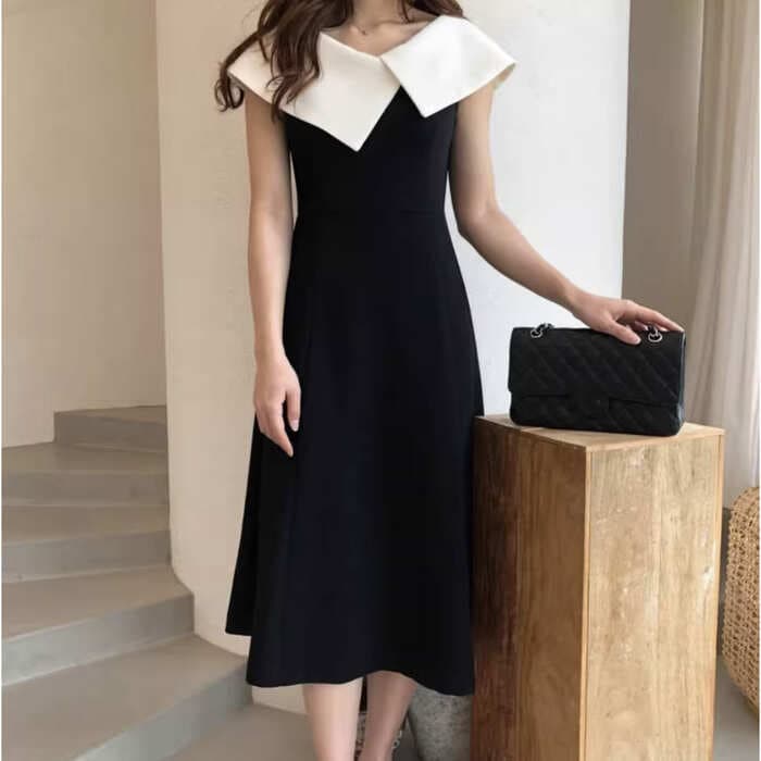 結婚式お呼ばれドレス服ビックカラーワンピースドレス