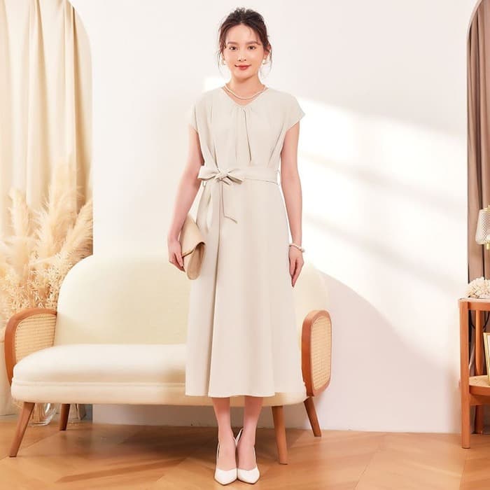 結婚式お呼ばれドレスフレンチスリーブロングドレス