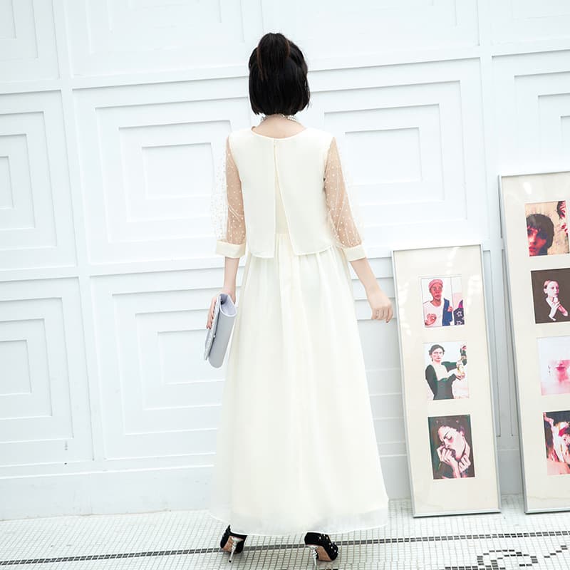 長袖レースシフォンワンピース 結婚式お呼ばれドレス