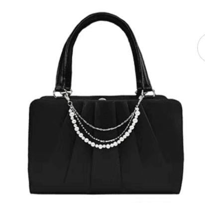 結婚式お呼ばれドレス パールのあしらいがワンポイント シンプルなサテンプリーツハンドバッグ