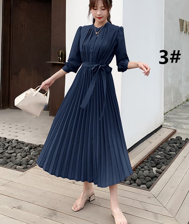 結婚式お呼ばれドレス 上品プリーツロングワンピース