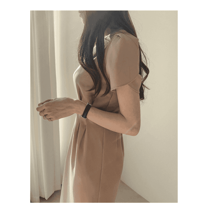 結婚式お呼ばれドレス服ウエストタックドレスワンピース