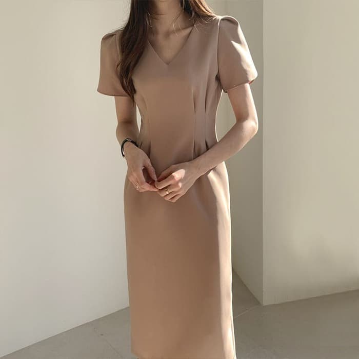 結婚式お呼ばれドレス服ウエストタックドレスワンピース