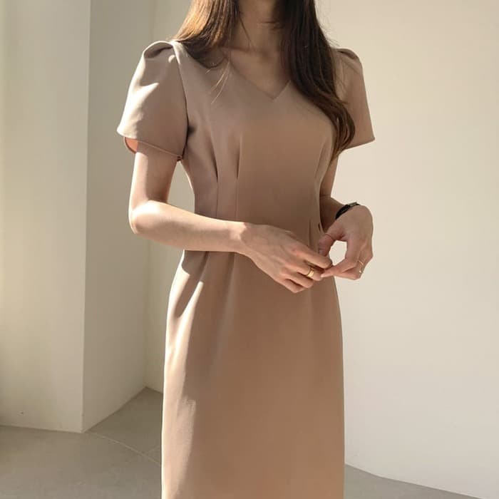 結婚式お呼ばれドレス服ウエストタックドレスワンピース
