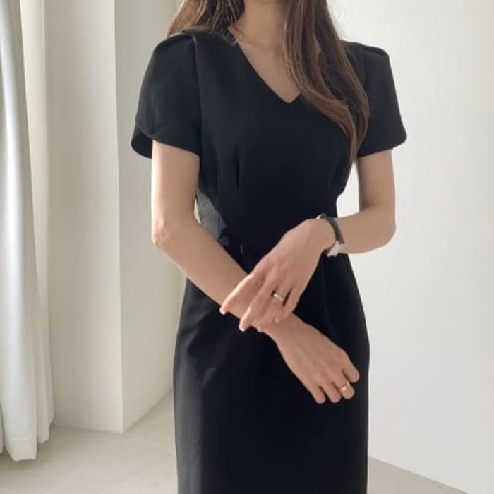結婚式お呼ばれドレス服ウエストタックドレスワンピース