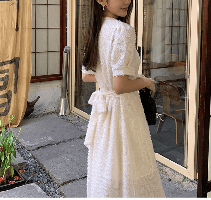 結婚式お呼ばれドレス服半袖花柄ドレスワンピース